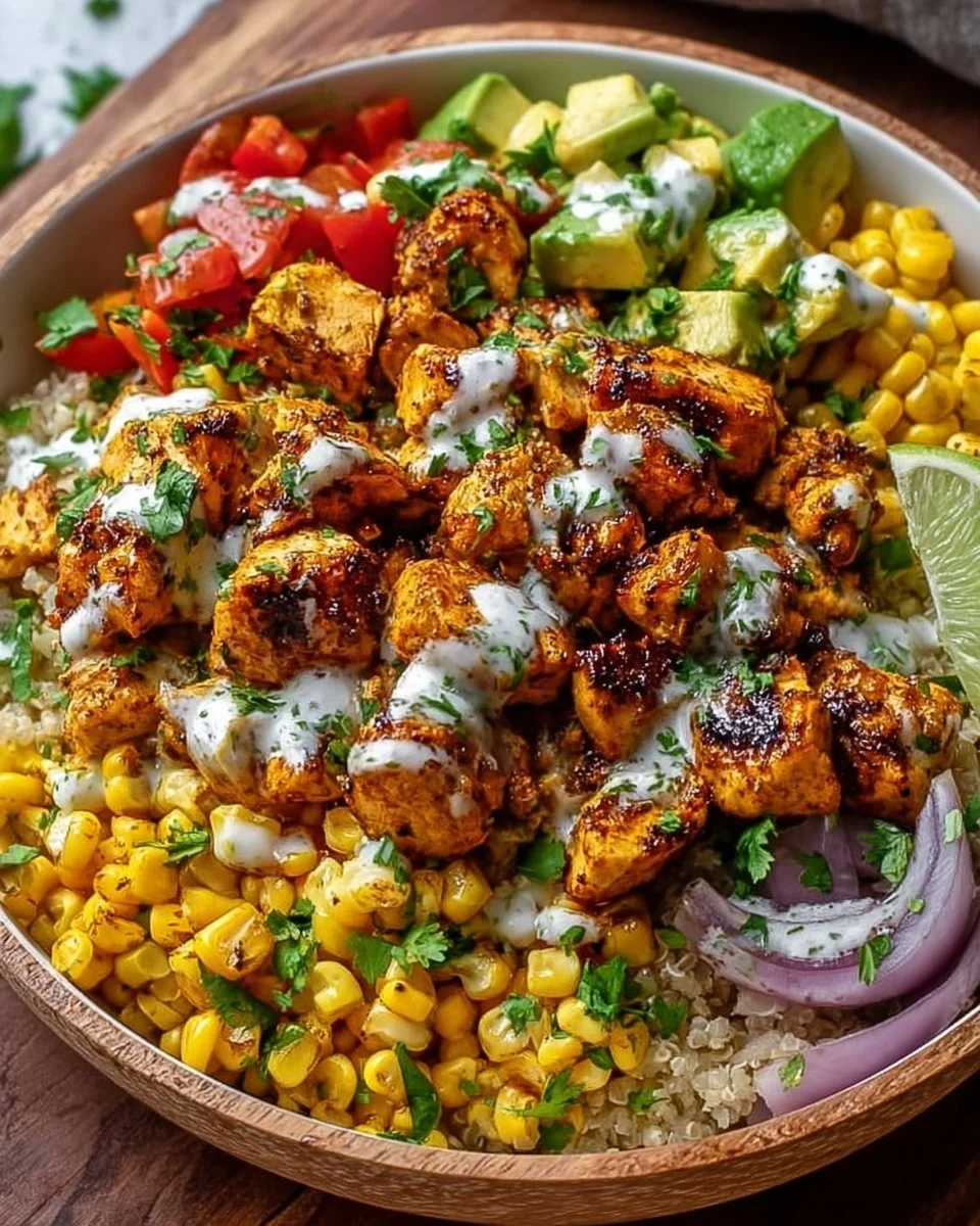 Chicken Bowls with Street Corn and Fresh Veggies