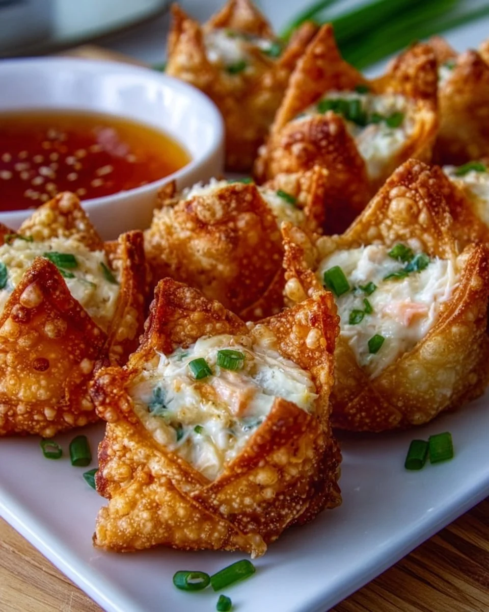 Plate of crispy crab rangoon bombs with creamy filling, served as a popular appetizer.