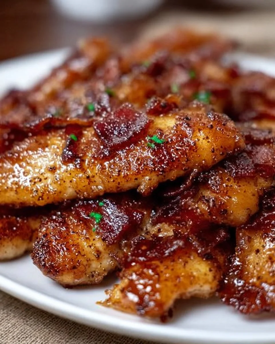 Homemade bacon brown sugar chicken tenders on a plate