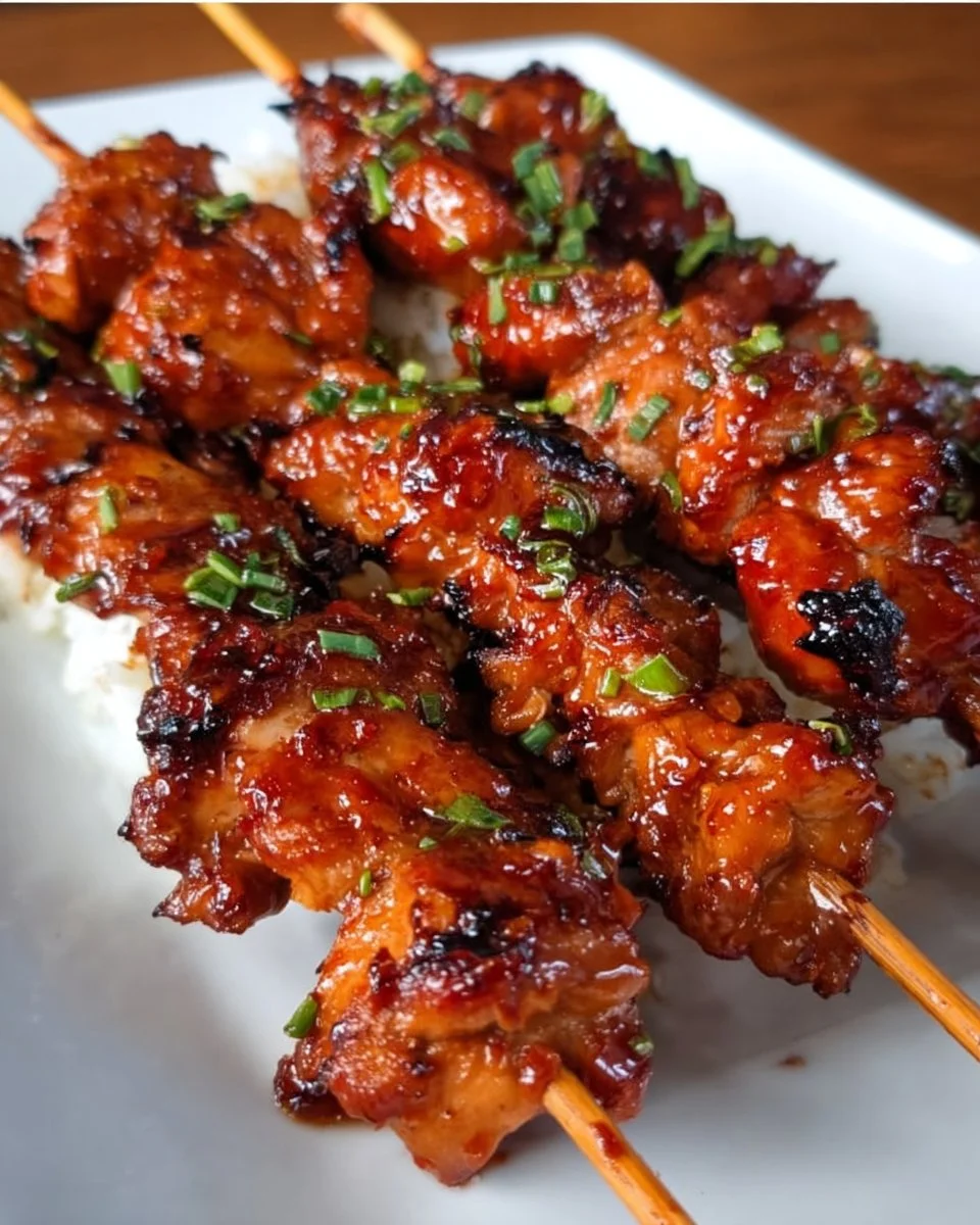Delicious Korean chicken skewers grilled to perfection with a savory glaze.