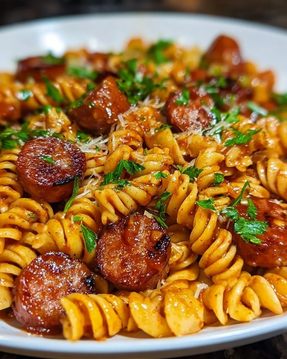 One-Skillet Spicy Honey BBQ Sausage &amp; Pasta