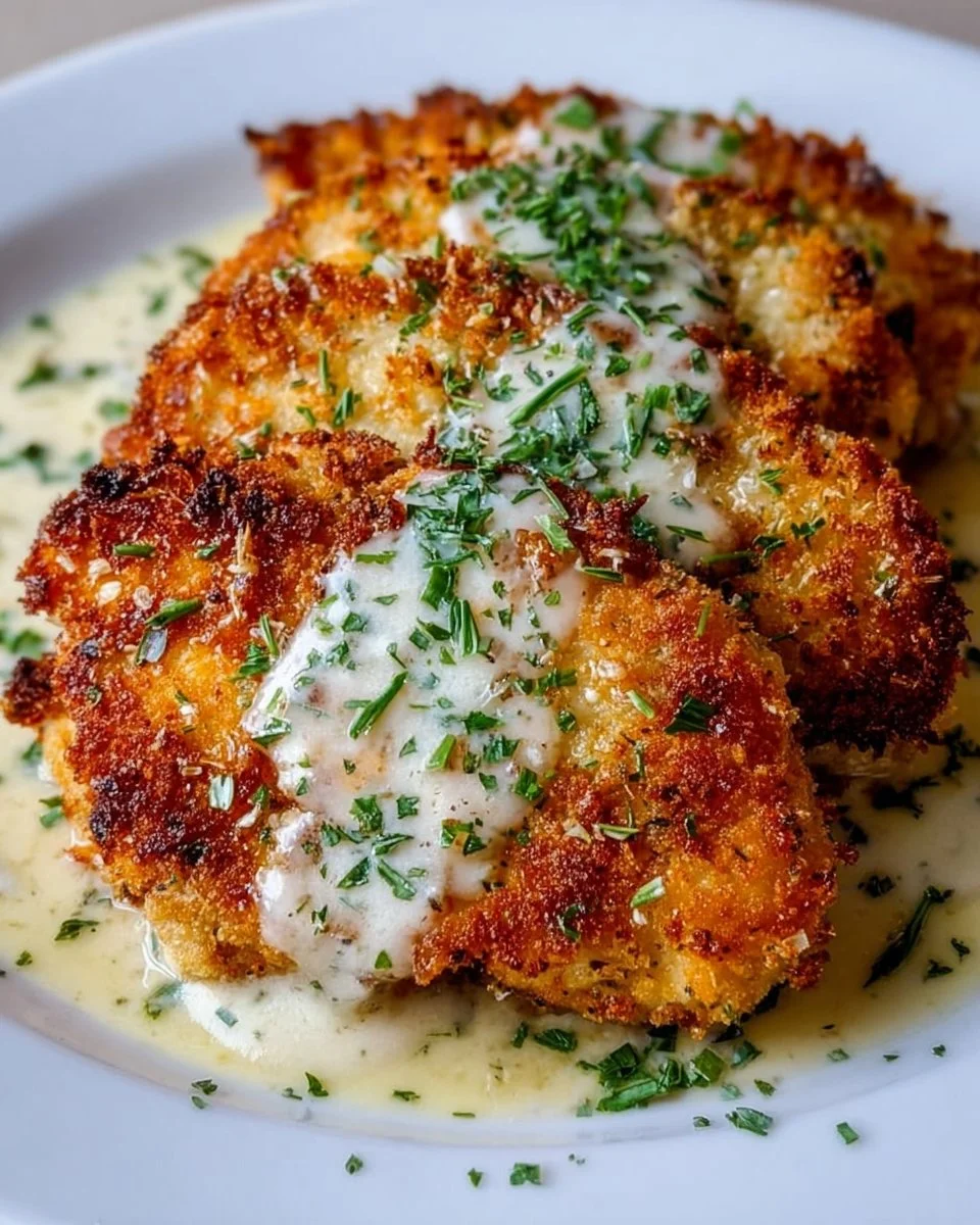 Parmesan Crusted Chicken with Creamy Garlic Sauce – Easy Family Dinner Recipe