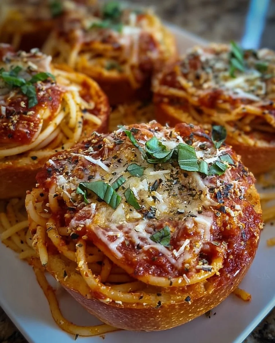 Spaghetti Garlic Bread Bowls
