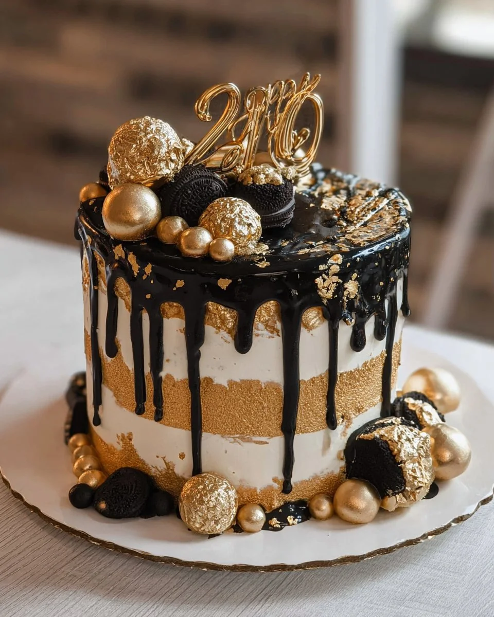 Black And Gold Drip Birthday Cake