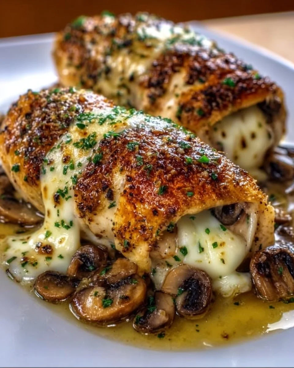 Cheesy Garlic Butter Mushroom Stuffed Chicken