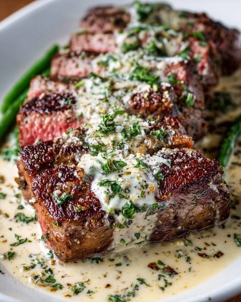 Garlic Butter Steak with Parmesan Cream Sauce