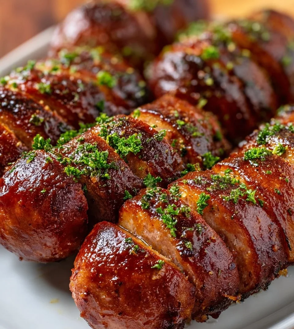 Hasselback Sausage beautifully arranged, showcasing its crispy edges and seasoning.
