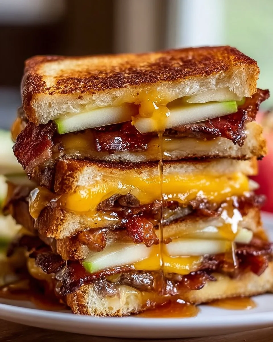 Hot Honey Apple Cheddar Beef Bacon Grilled Cheese