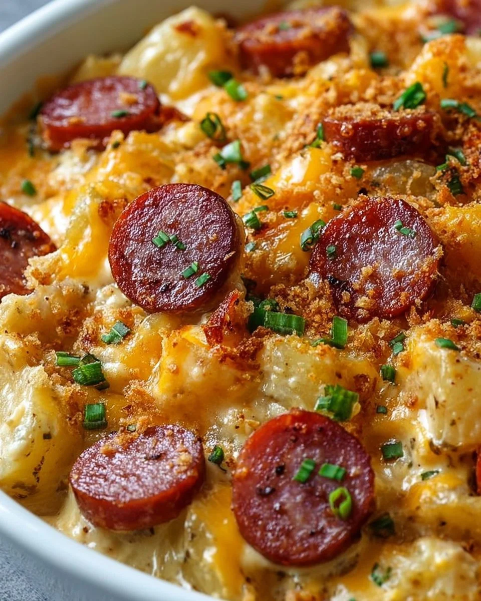 Kielbasa Sausage Cheesy Potato Casserole