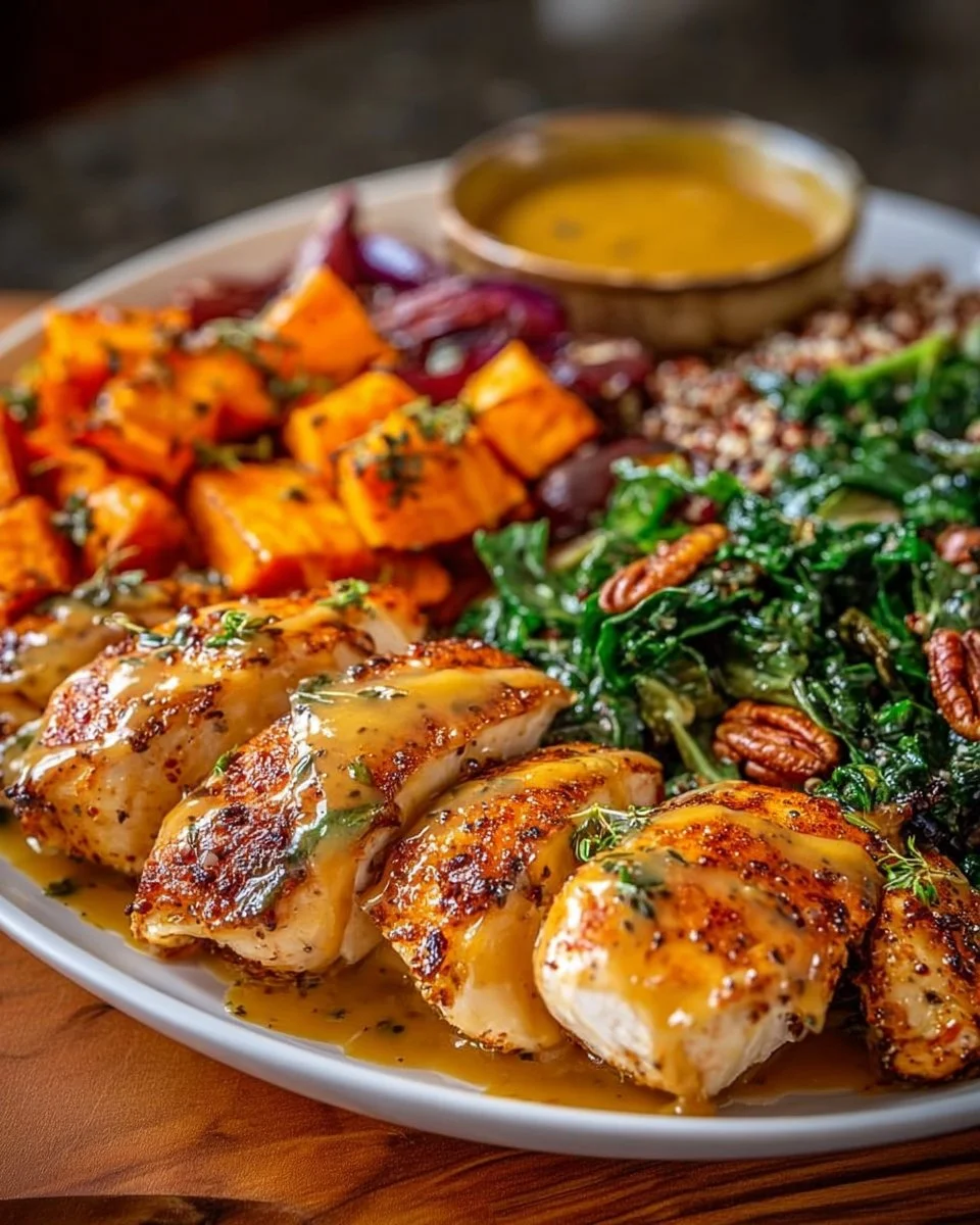 Maple Dijon Chicken, Sweet Potato Bowls