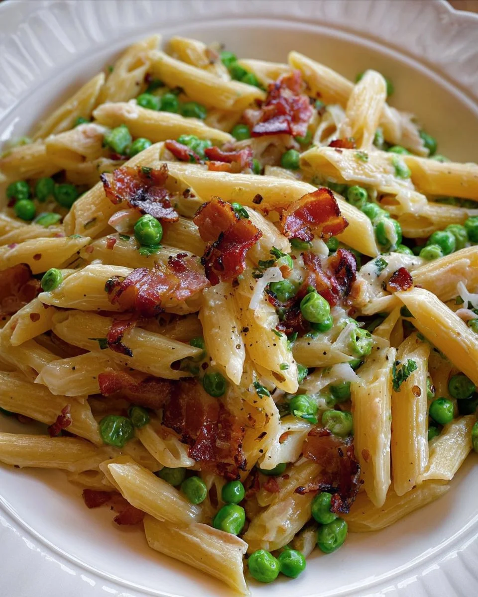 Penne Pasta, Peas and Bacon