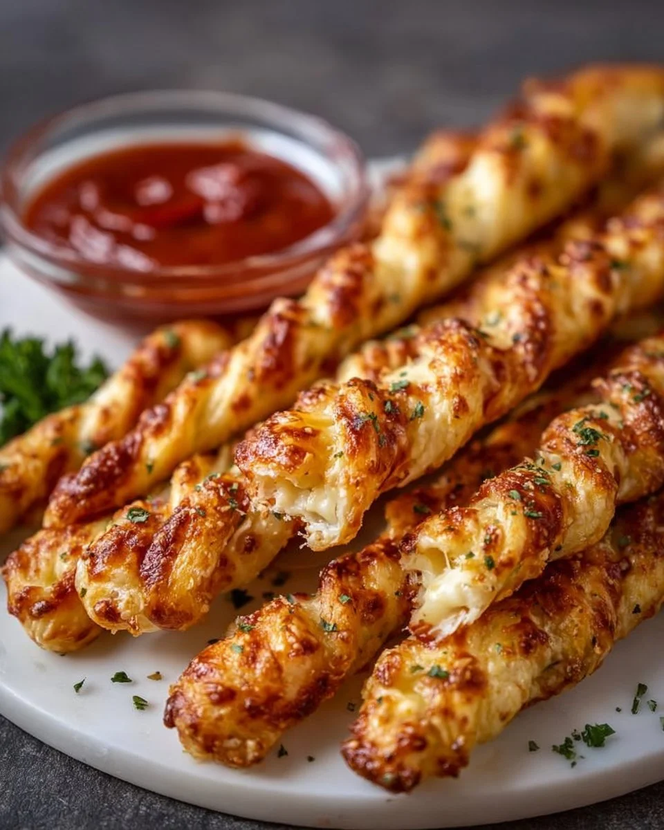 Schnelle Pizzastangen frisch aus dem Ofen mit Käse und Gewürzen