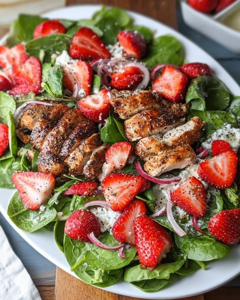 Fresh Spinach Strawberry Salad with vibrant strawberries and leafy greens