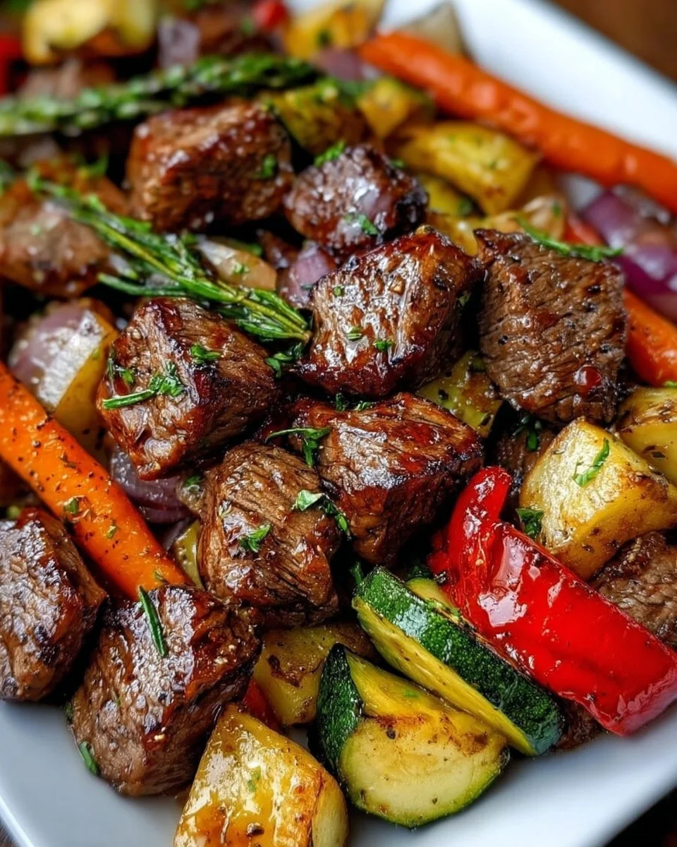 Balsamic Glazed Steak Tips with Roasted Vegetables