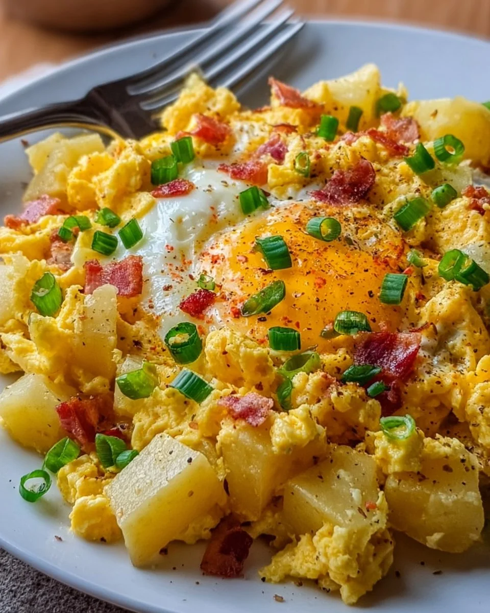 Cheesy Potato Egg Scramble