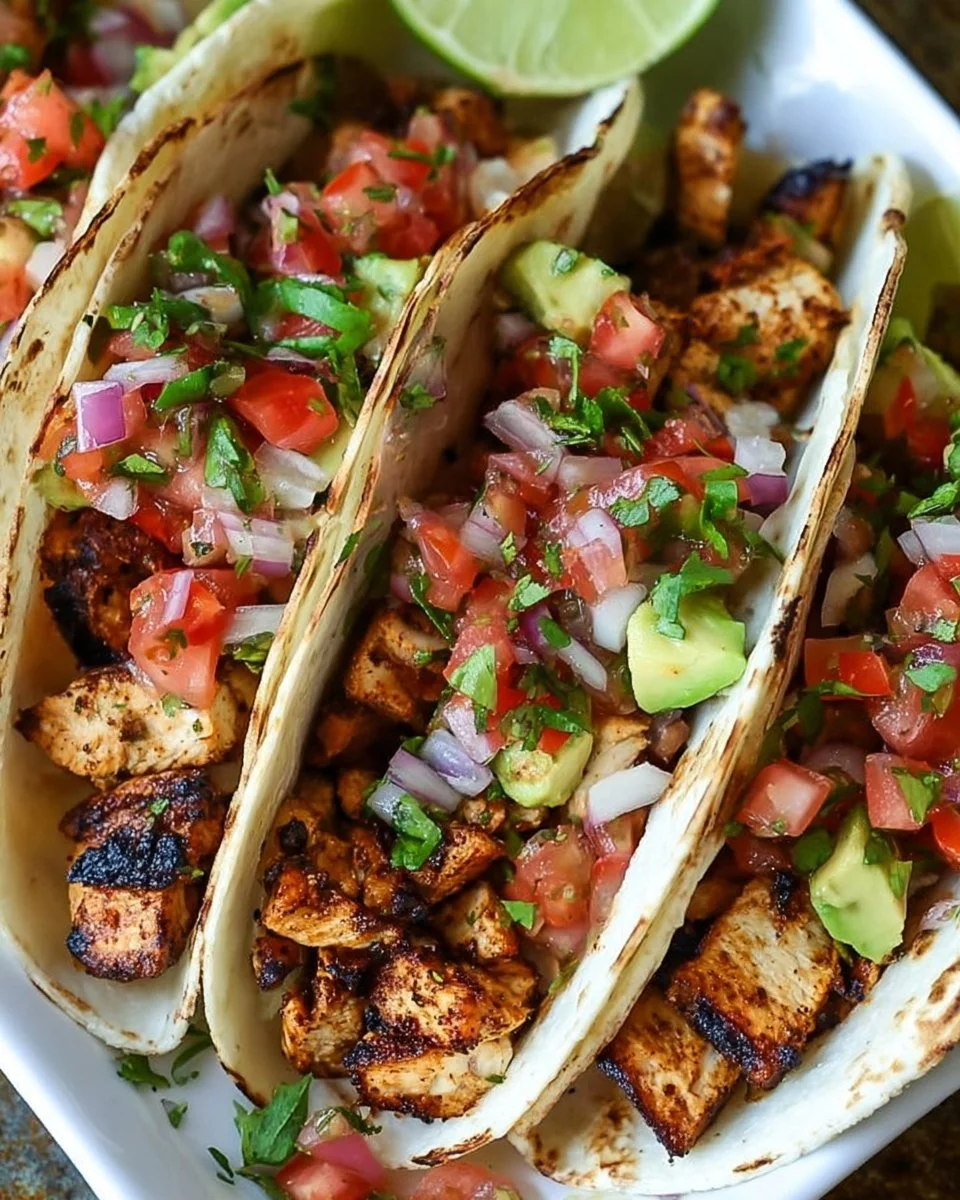 Delicious chicken tacos served with fresh toppings and vibrant colors