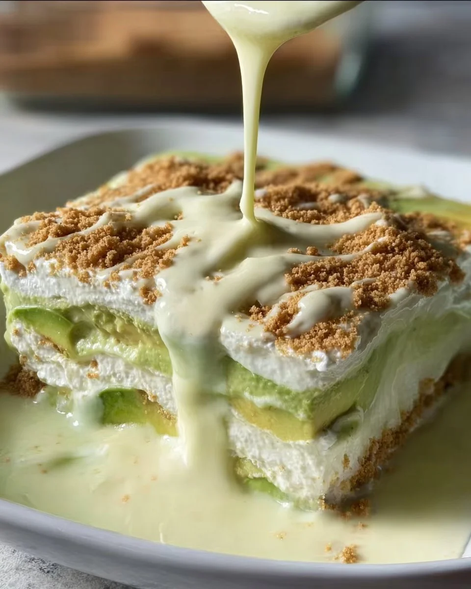 Creamy melting avocado float dessert with graham crackers