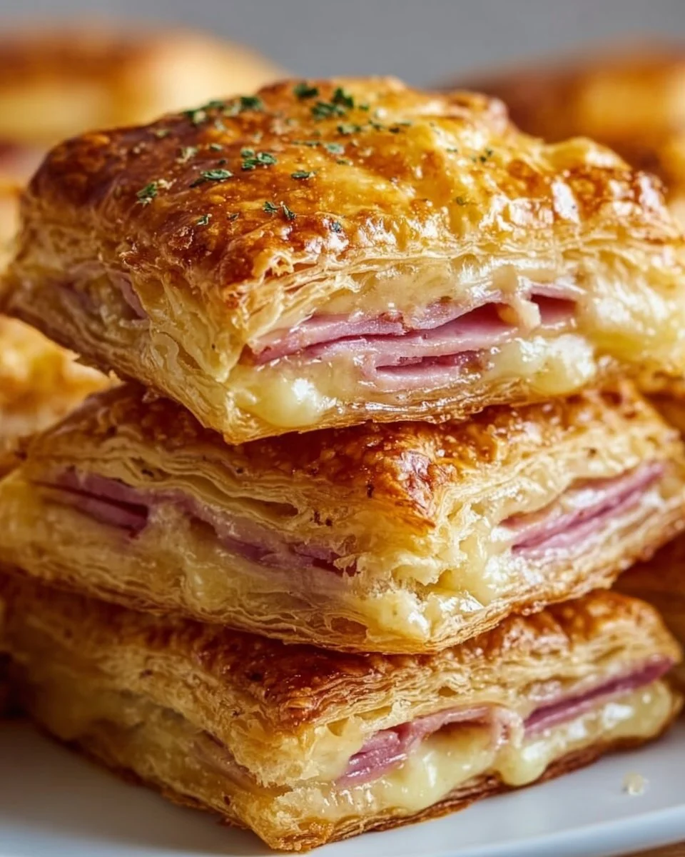 Crispy Ham & Cheese Puff Pastry Stacks