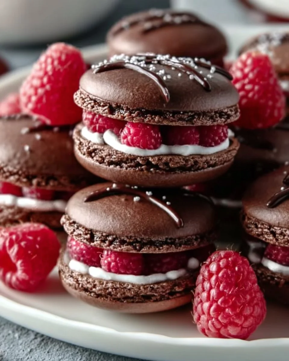 Dark Chocolate Raspberry Macarons