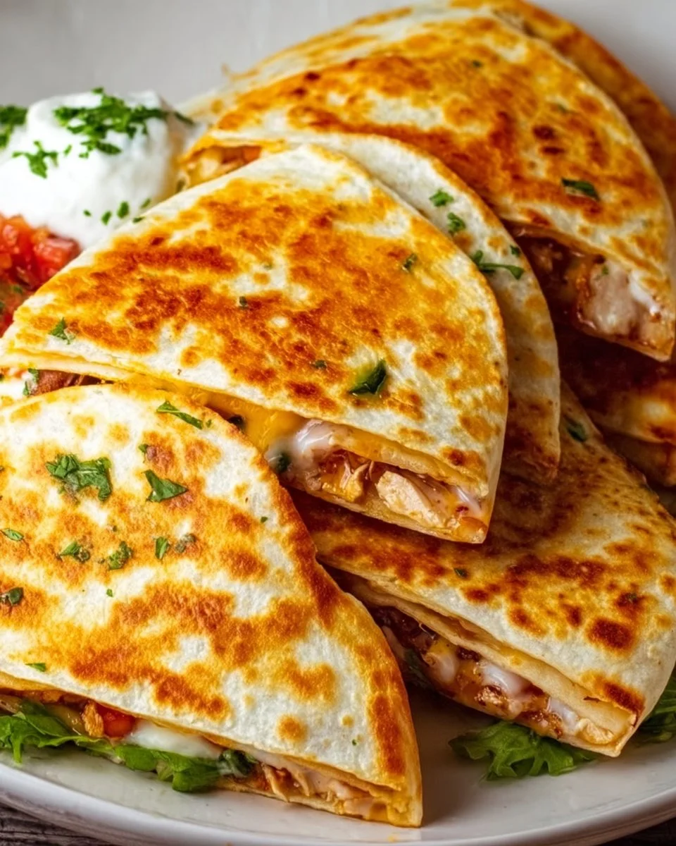 Delicious easy chicken quesadilla loaded with cheese and grilled chicken