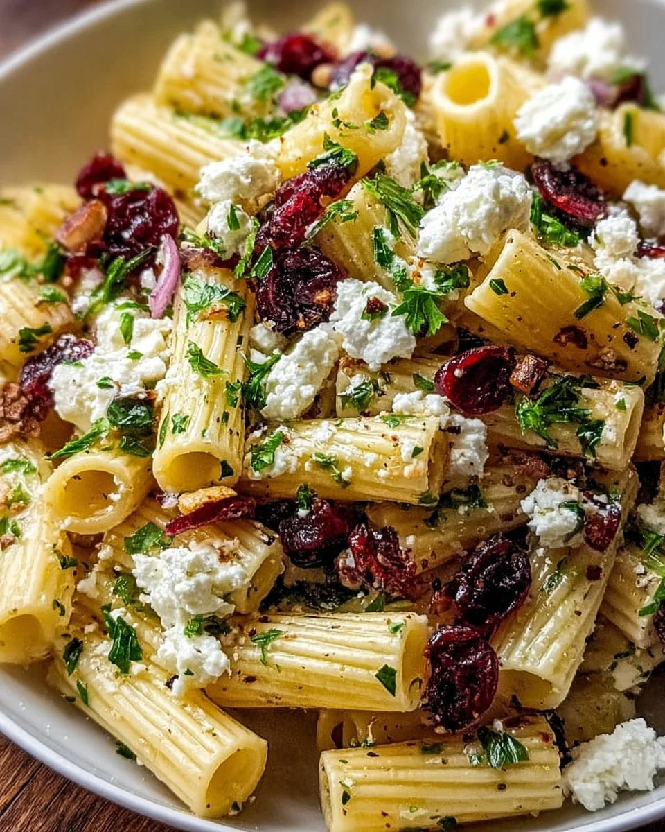 Feta & Cranberry Rigatoni Salad with Lemon Vinaigrette