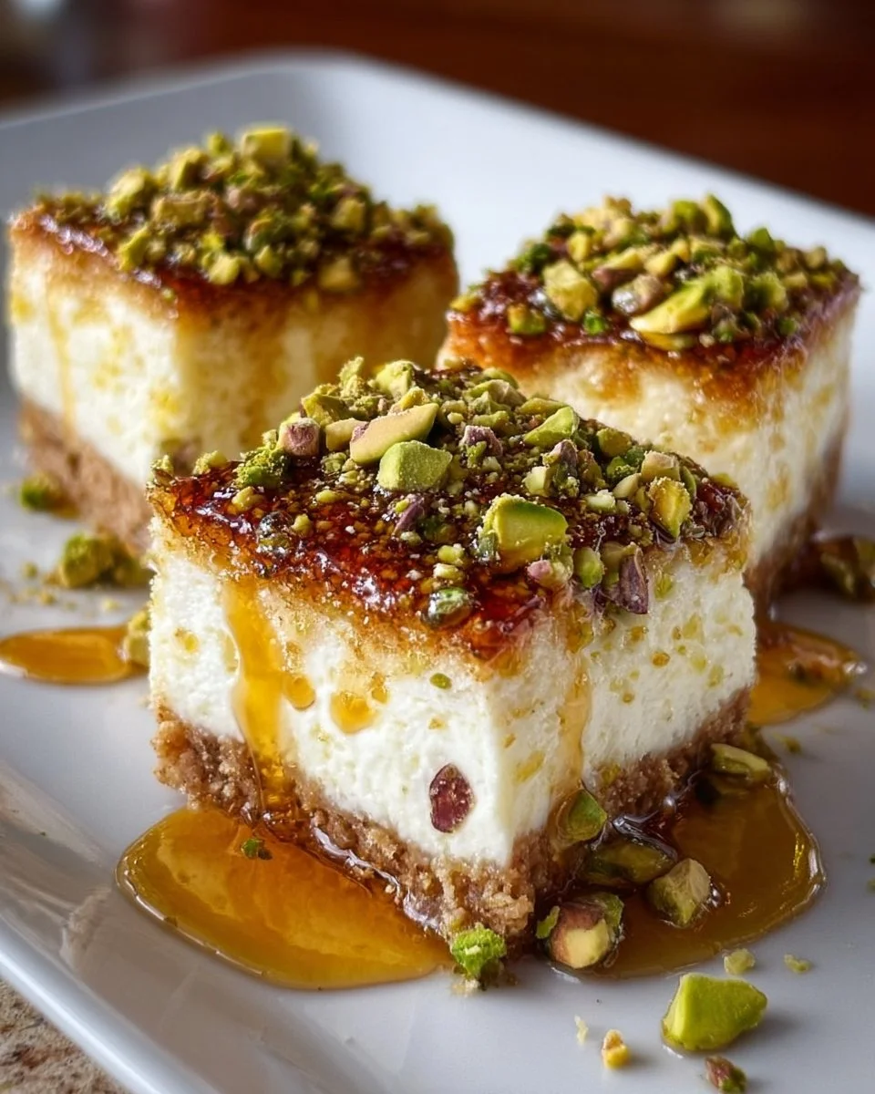 Greek Honey Pistachio Cheesecake Bars
