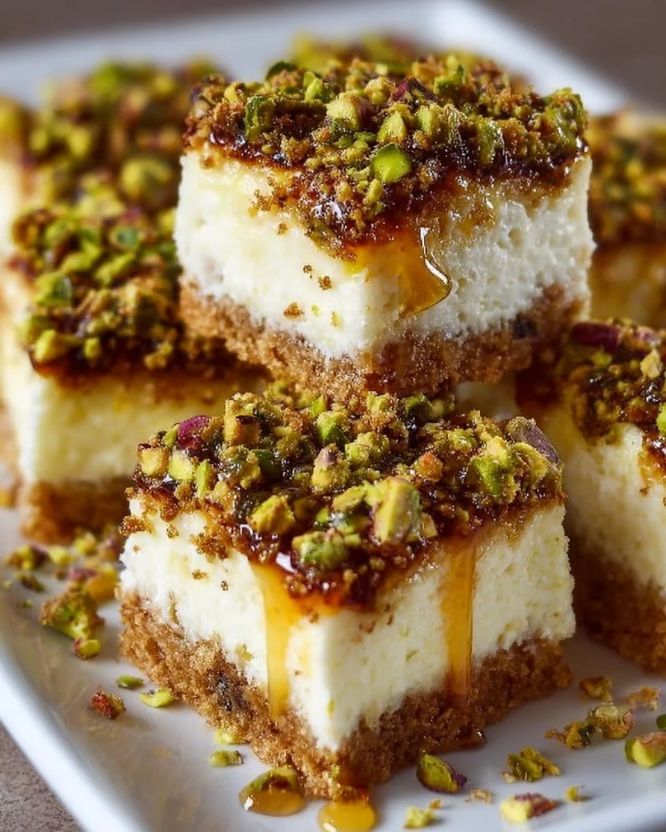 Greek Honey Pistachio Cheesecake Bars