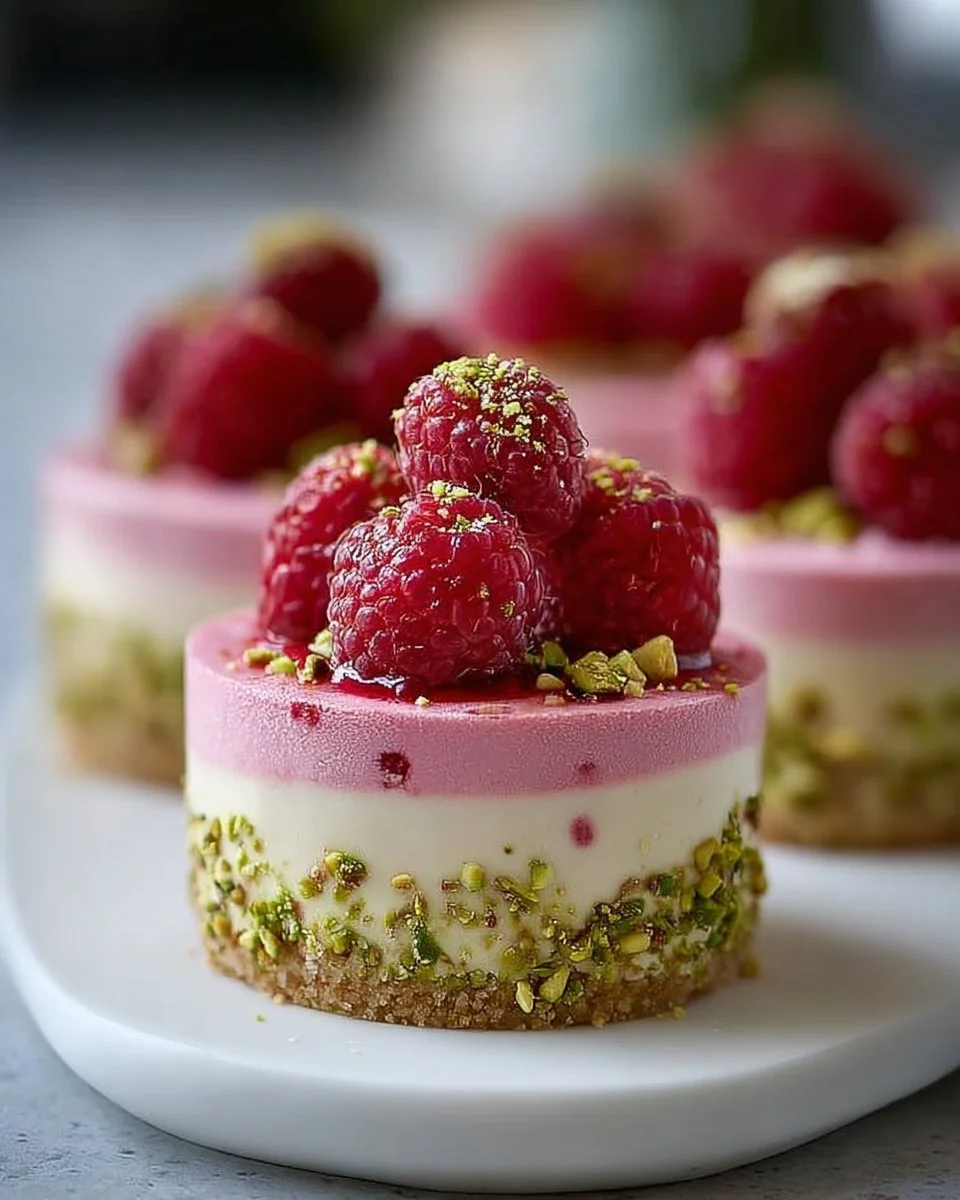 Mini Raspberry and Pistachio Mousse Cakes