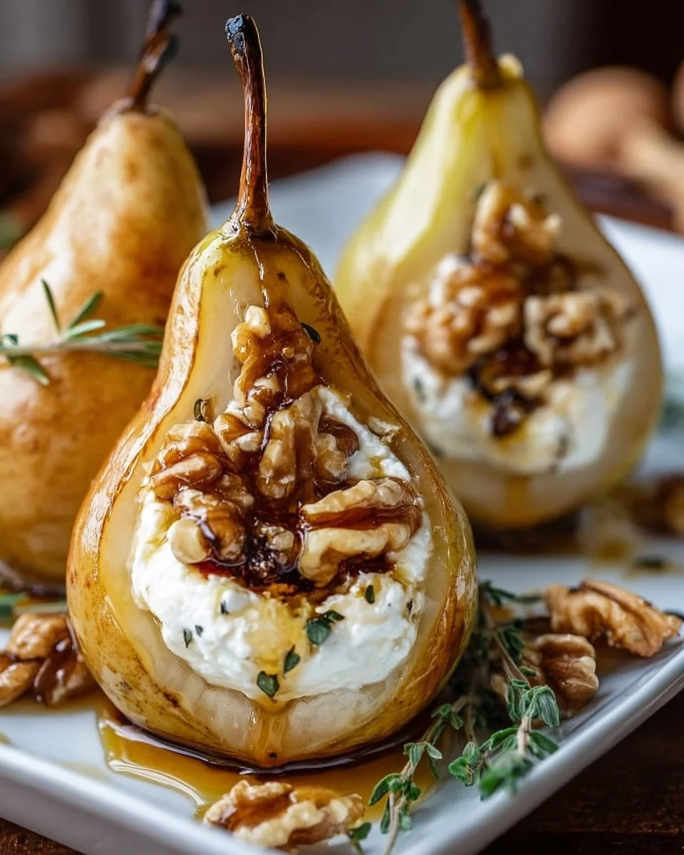 Roasted Pears with Goat Cheese &amp; Maple Walnut Drizzle