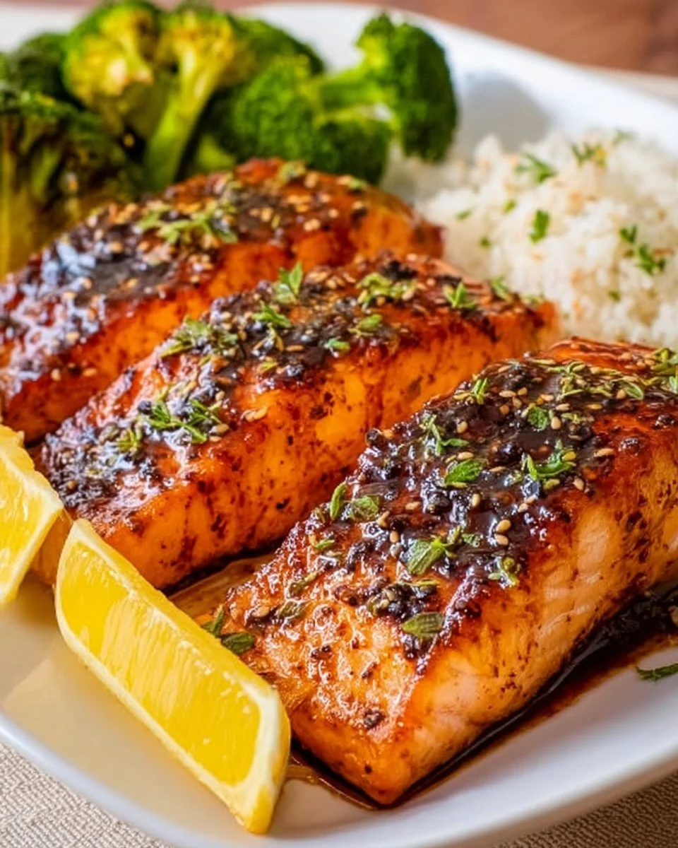 Delicious salmon fillet drizzled with hot honey for a spicy twist.