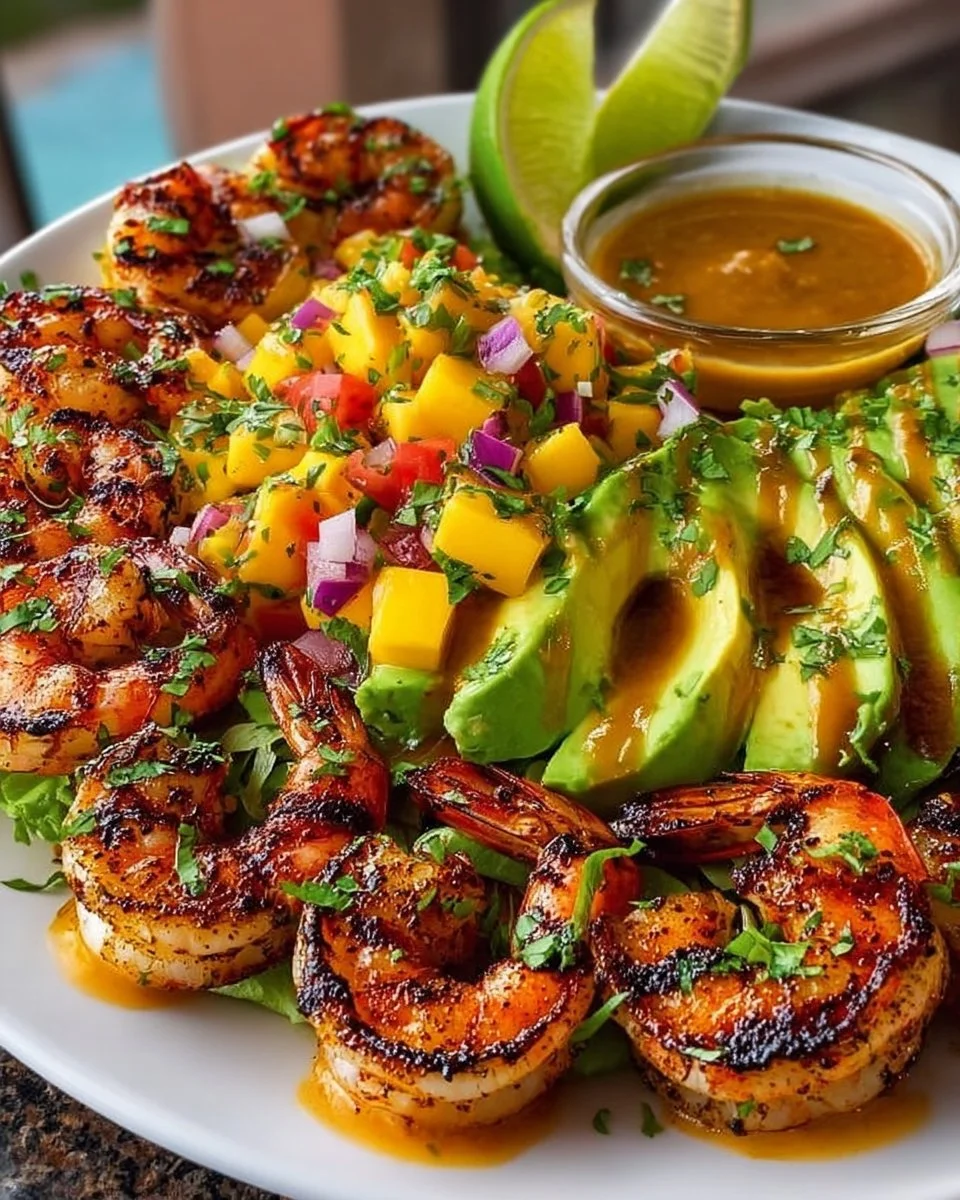 Shrimp and Avocado Bowls with Mango Salsa &amp; Lime-Chili Sauce