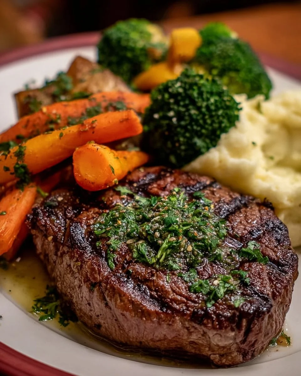 Juicy steak served with mashed potatoes and steamed broccoli on a plate