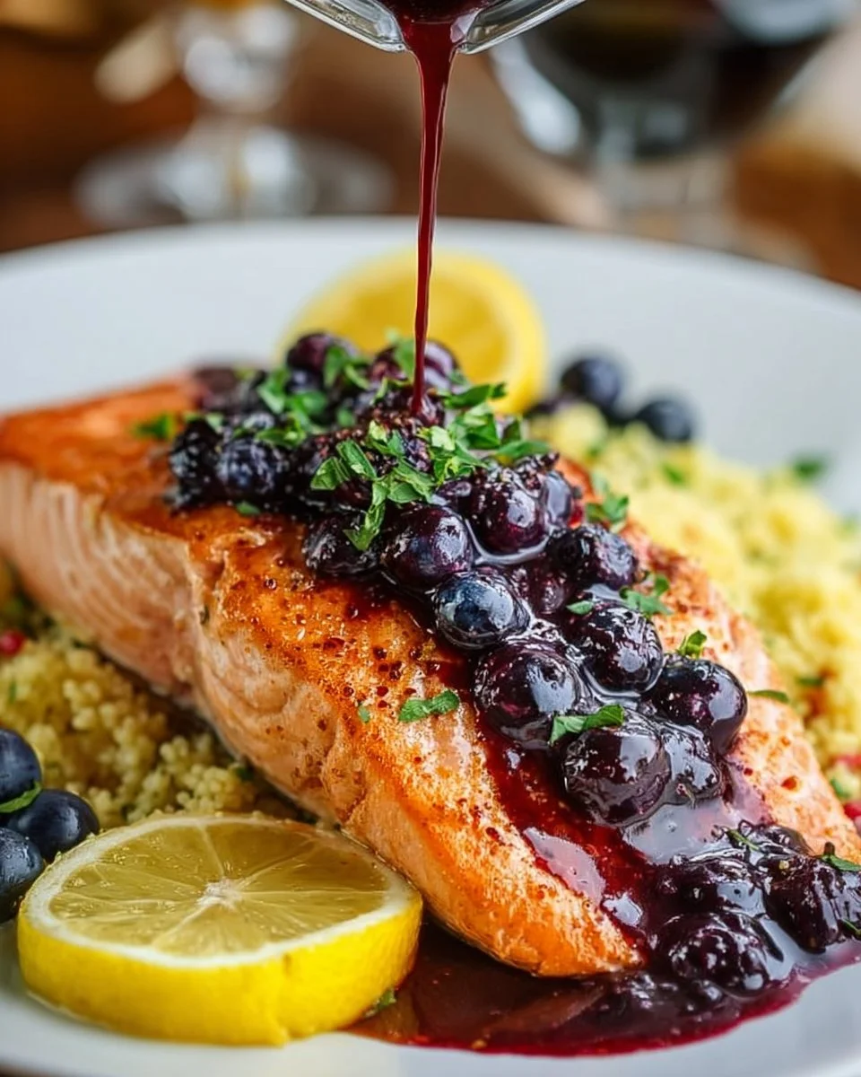 Blueberry Glazed Salmon with Lemon Herb Couscous