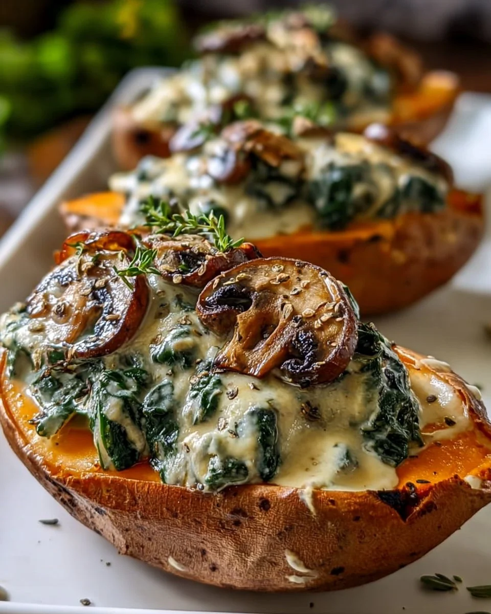 Creamy Mushroom Stuffed Sweet Potatoes