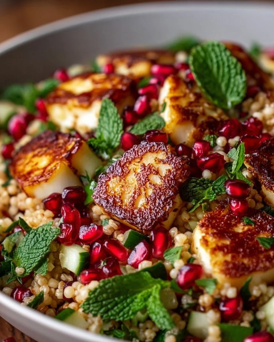 Halloumi & Pomegranate Couscous Salad with Mint-Lemon Dressing