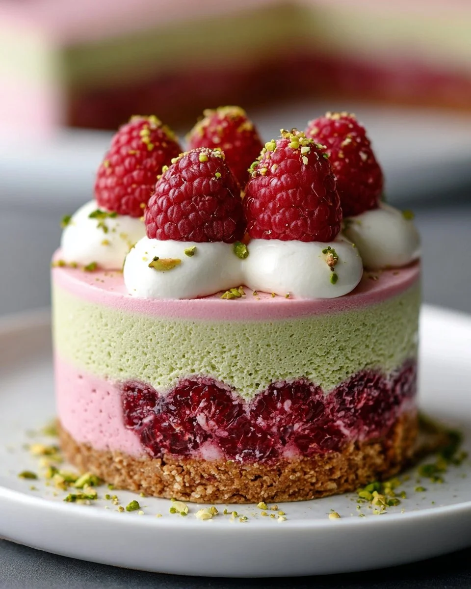 Raspberry Pistachio Mousse Cake